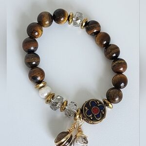 Elegant Gold and Tiger Eye Agate Beaded Bracelet